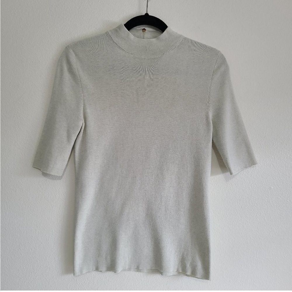 Tory Burch Mock Neck Cement Gray Half Sleeve Shirt L